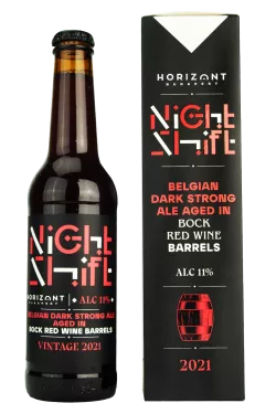 Night Shift Vintage 2021 Belgian Dark Strong Ale aged in red wine barrels.
